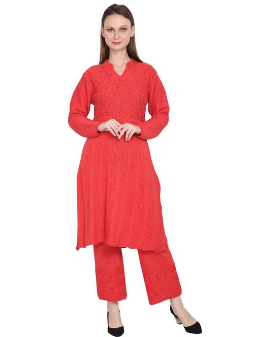 women red mandarin neck kurta pant set  - 20511980 - Very Small Image - 1
