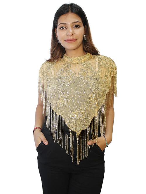 women gold embellished net cape - 20512100 - Very Small Image - 1