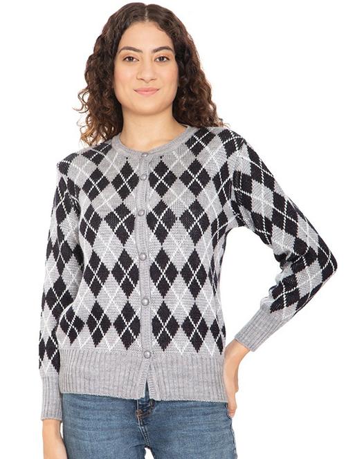 women grey round neck cardigans - 20512327 - Very Small Image - 1