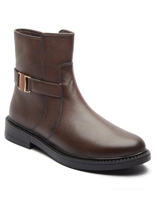 women solid brown ankle height boots - 20519366 - Very Small Image - 1