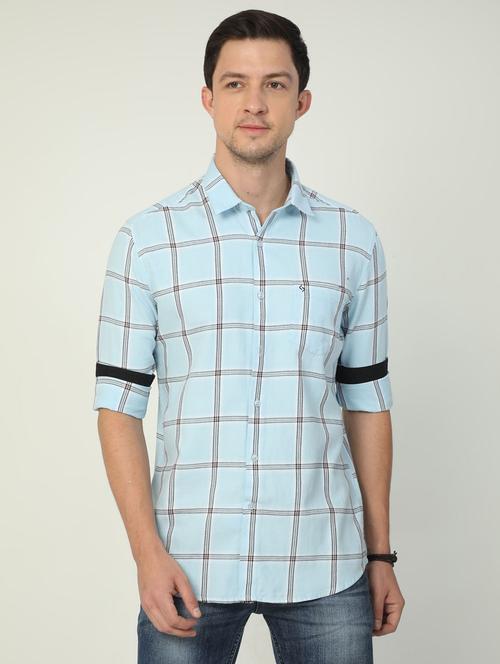 men windowpane checkered light blue slim fit casual shirt - 20519620 - Very Small Image - 1