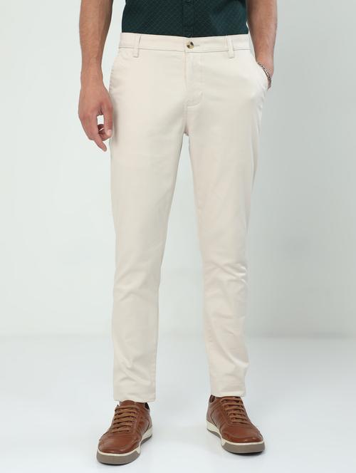 men solid beige cotton slim fit casual trouser - 20519634 - Very Small Image - 1