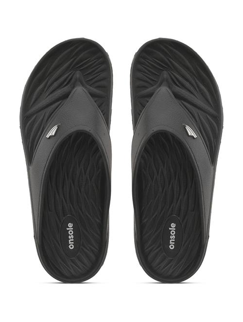 men solid black slip on slipper - 20519870 - Very Small Image - 1