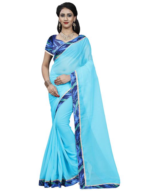 women's bordered royal blue colored saree with blouse - 20521534 - Very Small Image - 1