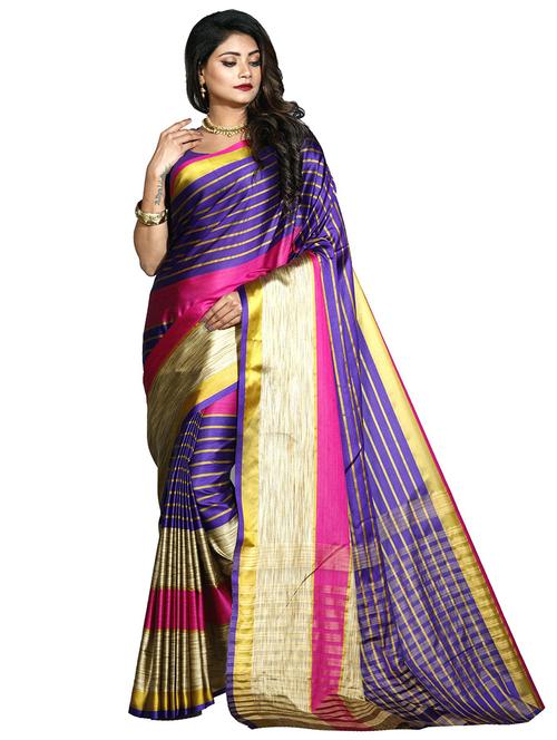 women's self design royal blue colored saree with blouse - 20521859 - Very Small Image - 1