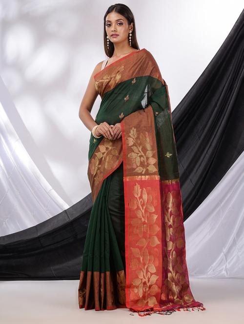 women's self design bottle green colored saree with blouse - 20522179 - Very Small Image - 1