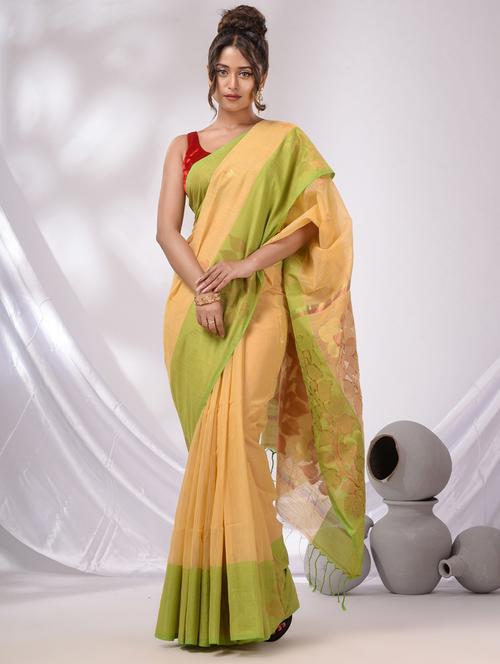 women's self design lemon sherbet colored saree with blouse - 20522184 - Very Small Image - 1