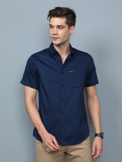 navy blue solid casual shirt - 20522365 - Very Small Image - 1