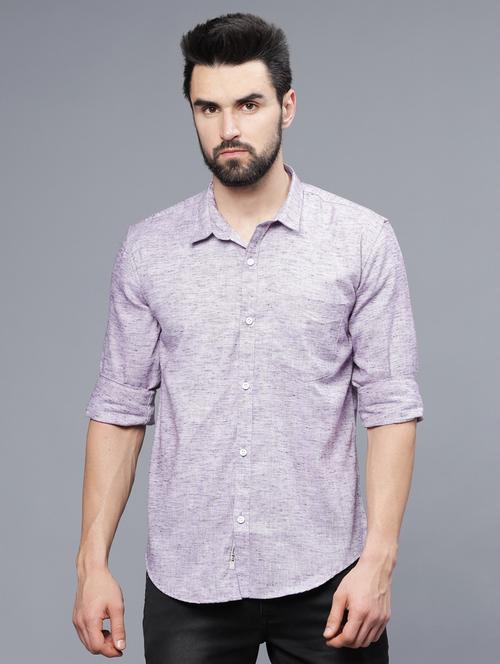 purple linen blend casual shirt - 20522388 - Very Small Image - 1