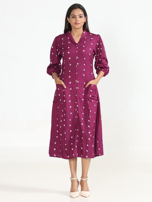 women magenta printed a-line midi dress - 20534397 - Very Small Image - 1