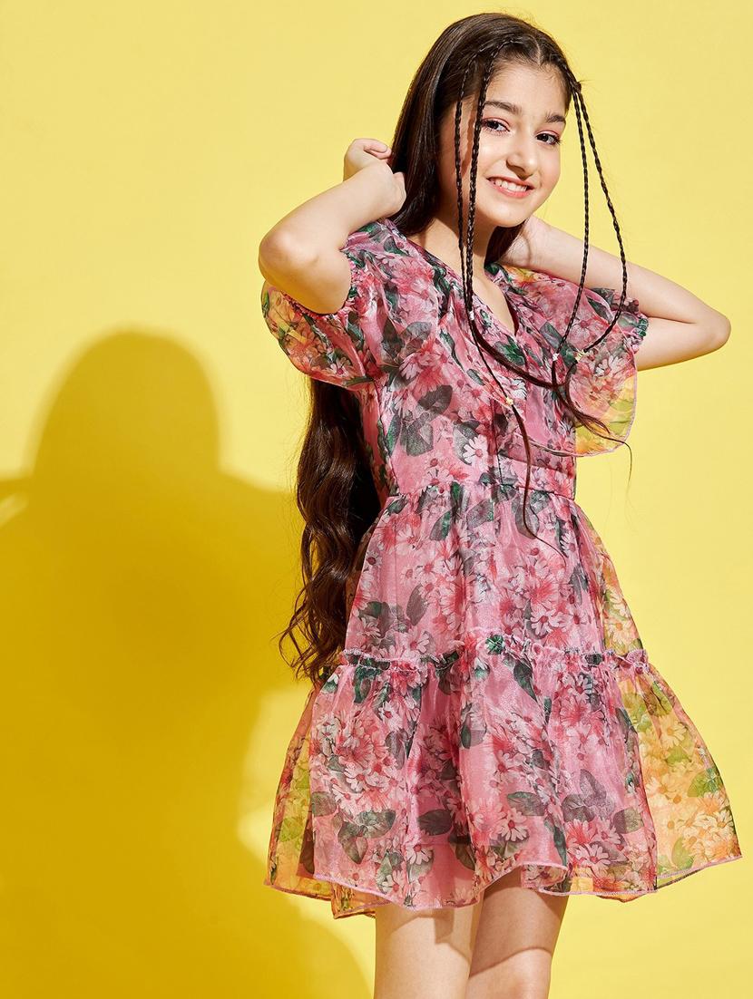 girls floral printed frill detailed frock - 20534441 - Standard Image - 2