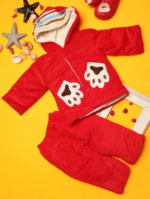 kids buttoned detailed hooded coat & trouser set - 20534500 - Very Small Image - 1