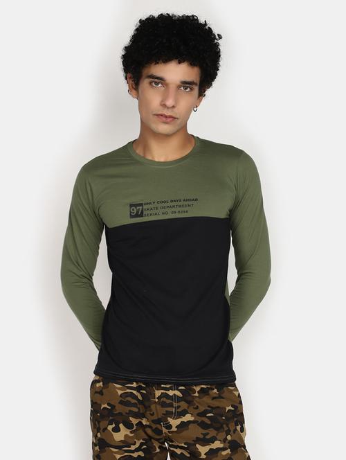 men olive & black color blocked t-shirt - 20534843 - Very Small Image - 1