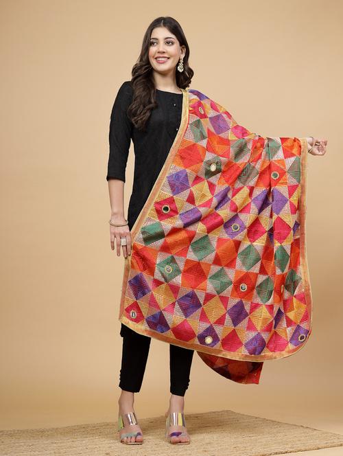 multi colored phulkari dupatta - 20535176 - Very Small Image - 1
