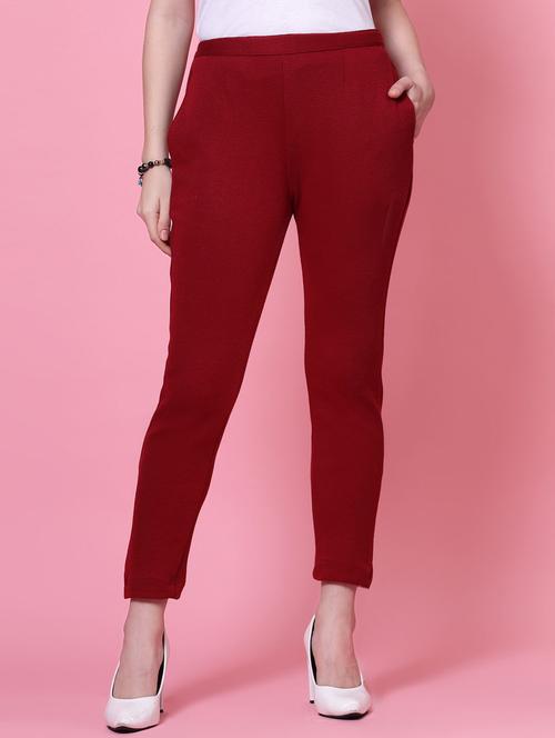 women red solid woolen pant - 20535204 - Very Small Image - 1
