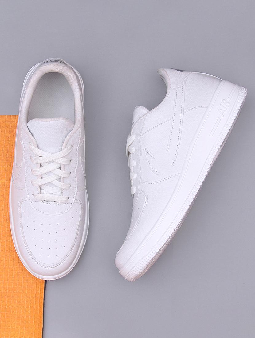 men solid white lace up sneaker - 20536439 - Standard Image - 0