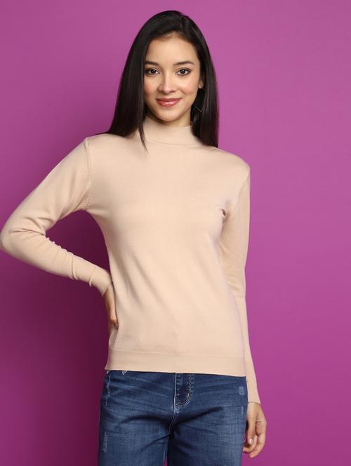 women beige solid pullover - 20536732 - Very Small Image - 1