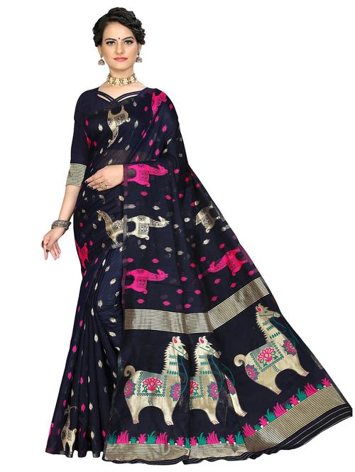 women's self design navy blue colored saree - 20536793 - Very Small Image - 1