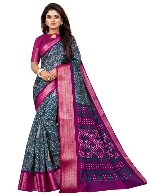 women's printed indigo colored saree - 20536981 - Very Small Image - 1