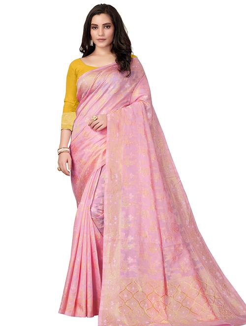 women's self design nude colored saree with blouse - 20537374 - Very Small Image - 1