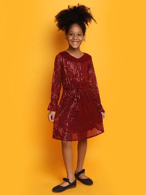 girls embellished long sleeves frock - 20537734 - Very Small Image - 1