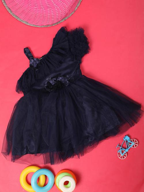 girls solid asymmetric neck frock - 20537749 - Very Small Image - 1