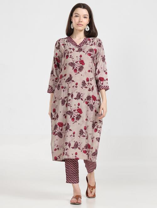 women multi color v neck kurta pant set - 20538498 - Very Small Image - 1