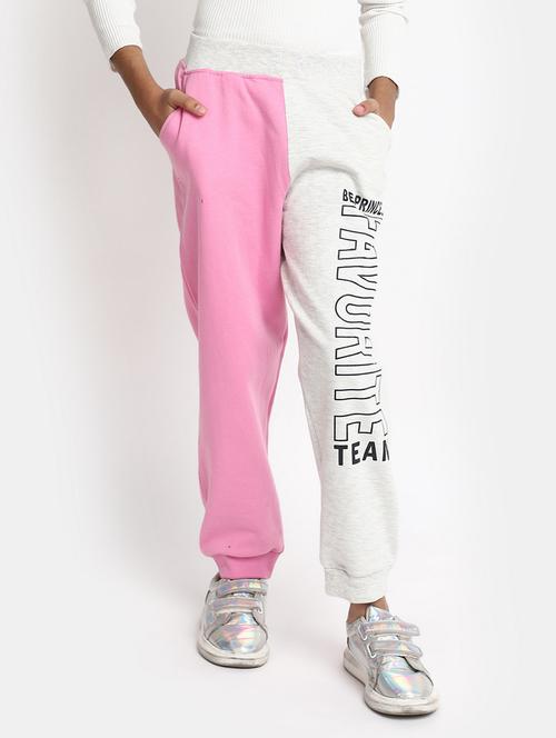 girls grey & pink typography track pant - 20539244 - Very Small Image - 1