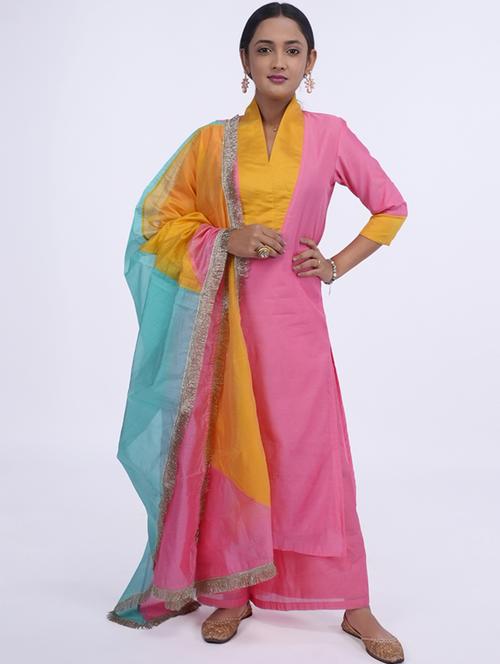 women color block kurta bottom with dupatta set - 20539504 - Very Small Image - 1