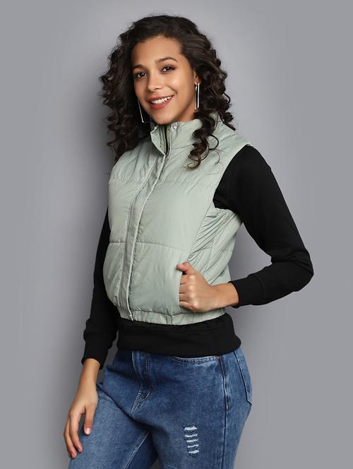 women solid sleeveless quilted jacket  - 20539571 - Very Small Image - 1
