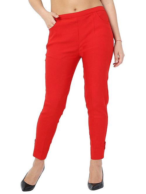 red cotton blend flat fronttreggings trouser - 20539660 - Very Small Image - 1