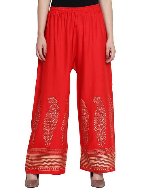 red cotton blend printed palazzo - 20539717 - Very Small Image - 1