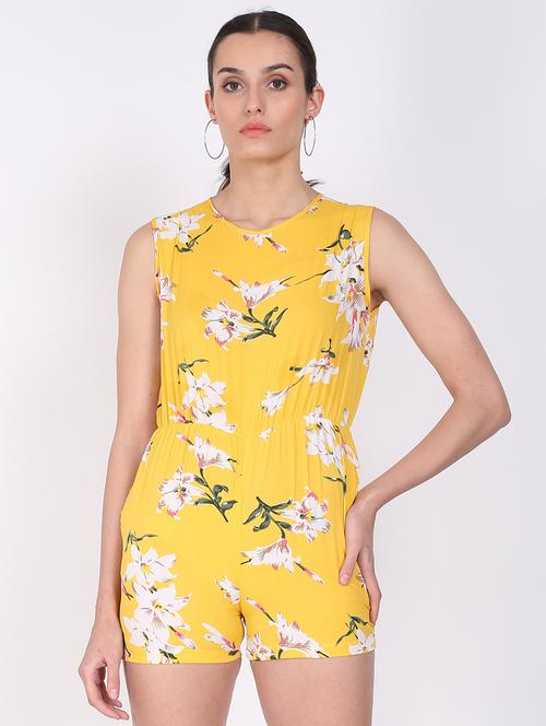 yellow floral crepe romper - 20540425 - Very Small Image - 1