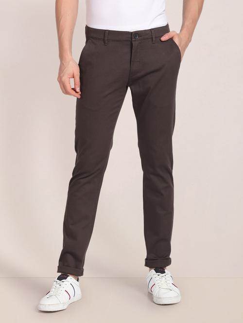 men solid brown cotton slim fit casual trouser - 20540938 - Very Small Image - 1