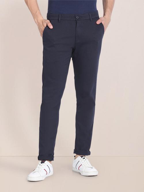 men mid rise cotton flat front casual trouser - 20540964 - Very Small Image - 1