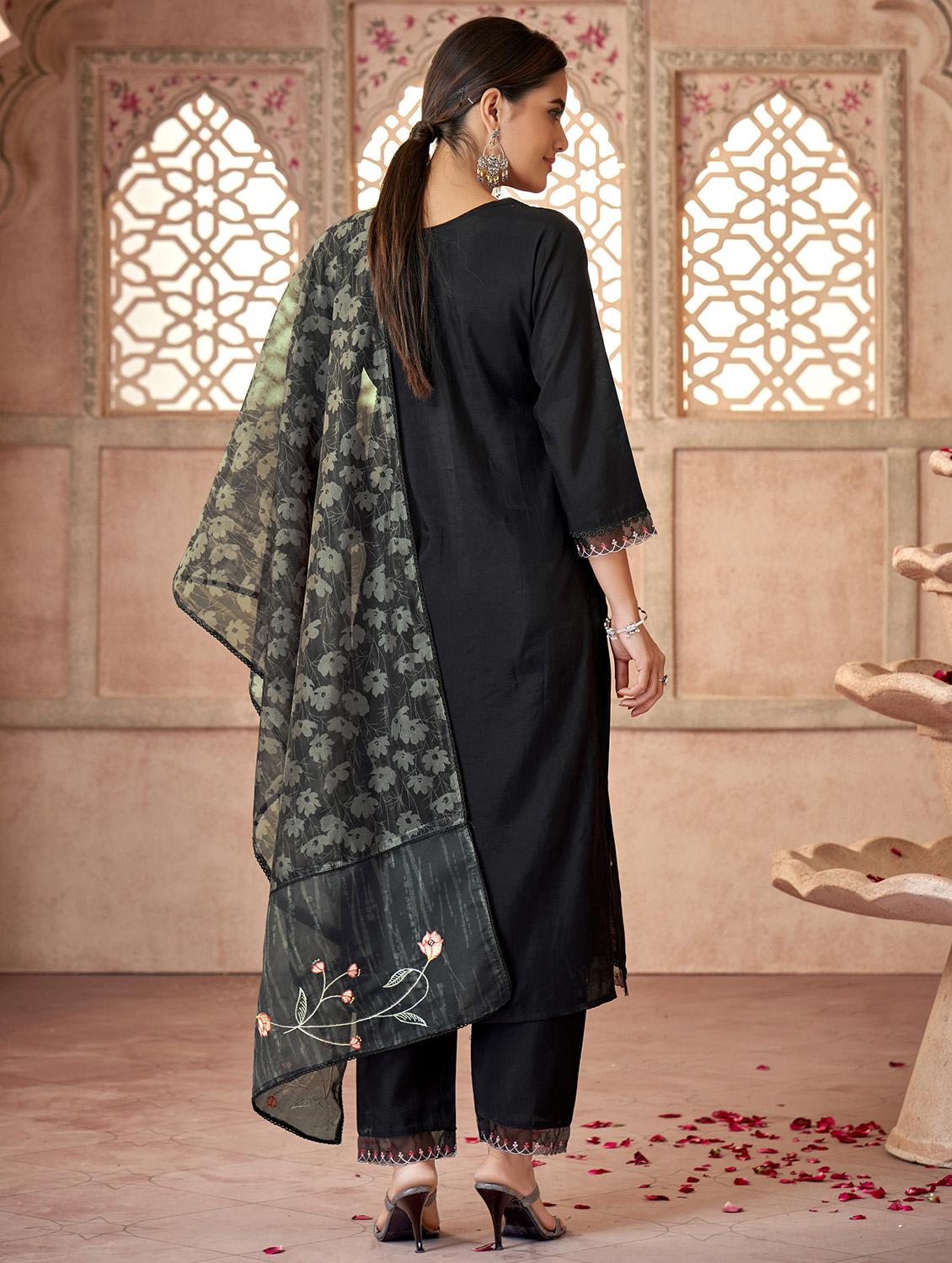women black notch neck kurta pant set with dupatta - 20542119 - Standard Image - 3