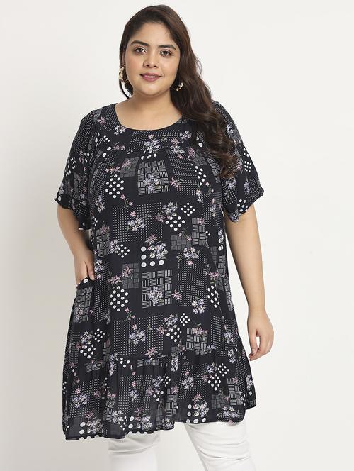 women printed round neck a-line dress - 20542165 - Very Small Image - 1