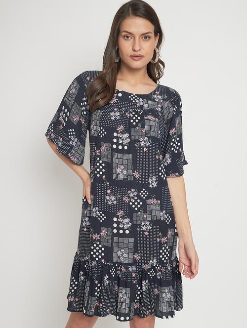 women printed bell sleeves ruffled dress - 20542166 - Very Small Image - 1