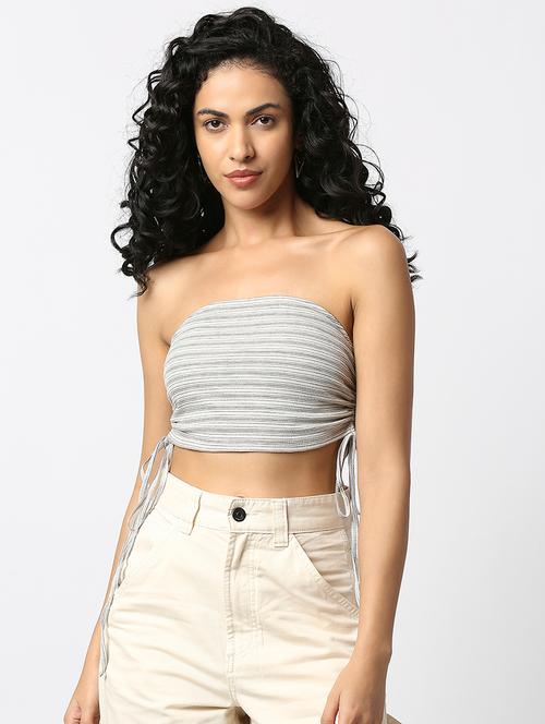 women horizontal striped knot detailed tube top - 20542218 - Very Small Image - 1