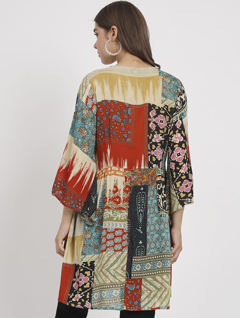 women printed neck detailed top - 20542237 - Standard Image - 2