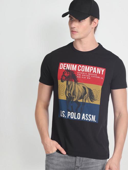 black cotton front print tshirt - 20543660 - Very Small Image - 1