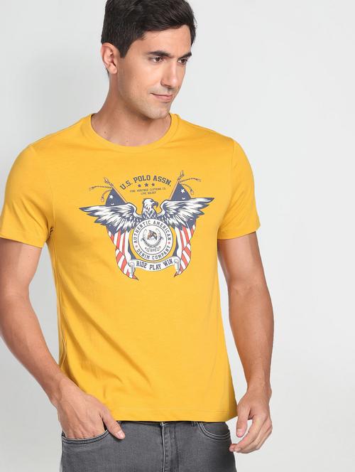 yellow cotton chest print tshirt - 20543725 - Very Small Image - 1