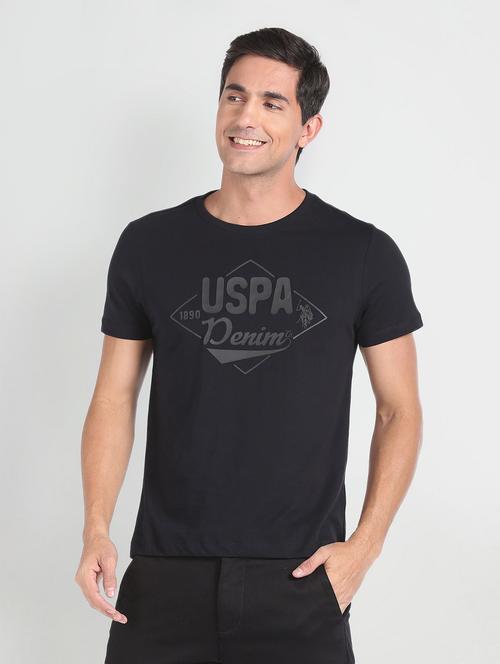 black cotton chest print tshirt - 20543773 - Very Small Image - 1