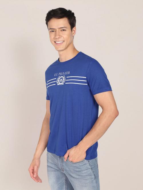 blue cotton chest print tshirt - 20543800 - Very Small Image - 1