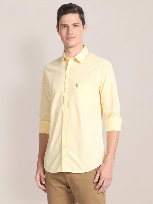 men yellow solid casual shirt - 20544192 - Very Small Image - 1