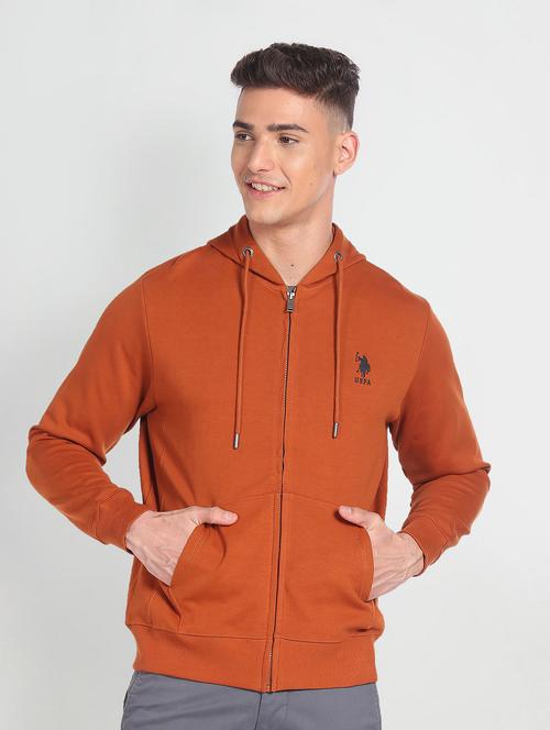 men brown logo print hooded zipper sweatshirt - 20546597 - Very Small Image - 1