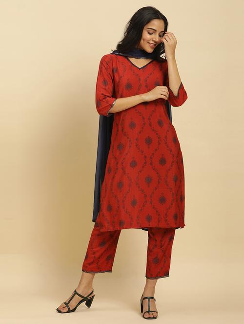 red three quarter sleeve suit set - 20547268 - Very Small Image - 1