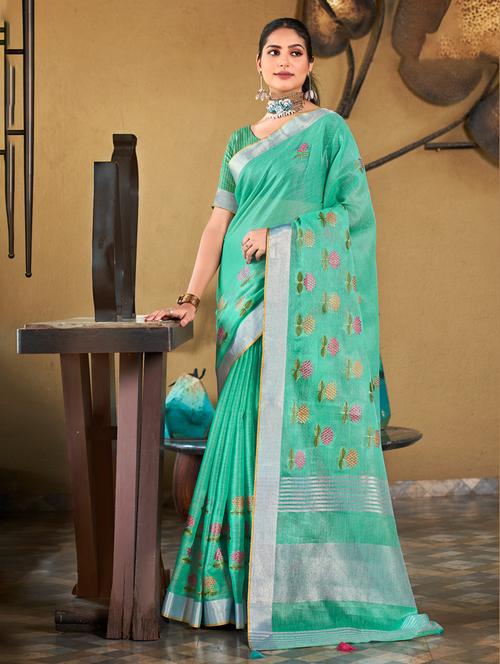 women solid with work embroidered saree with blouse - 20547521 - Very Small Image - 1