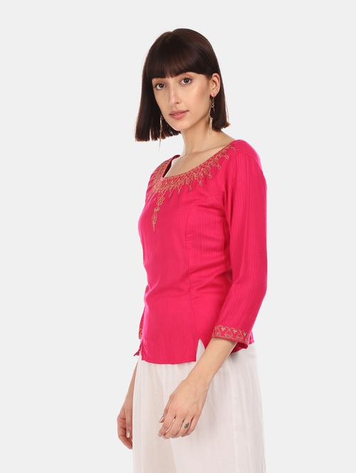 women pink round neck top - 20548204 - Very Small Image - 1