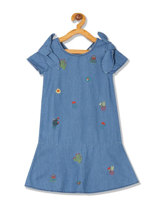 blue embroidered denim frock - 20550038 - Very Small Image - 1